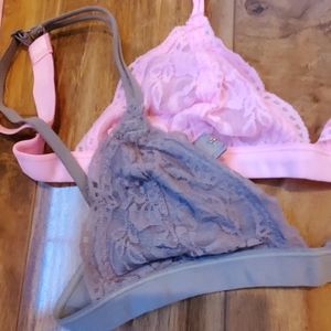Pink and gray lace bralette